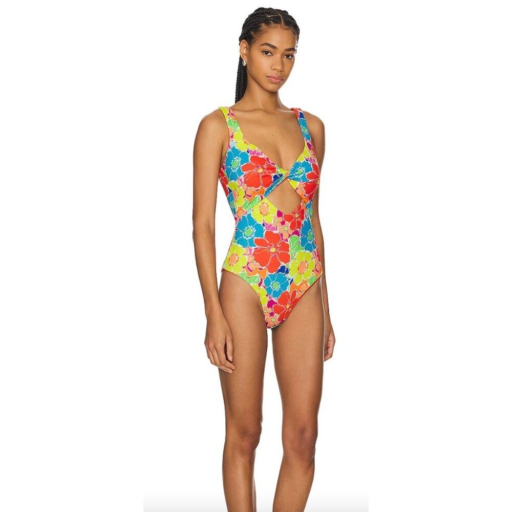 NEW Beach Riot Tyler One Piece Swimsuit Neon Blooms Waffle Floral $168 [jb]